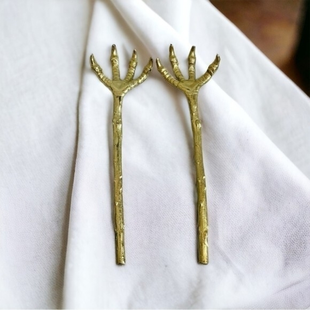 Serving Hands Halloween Claw Salad Servers Set of 2 Gold Metal Tongs Forks VG